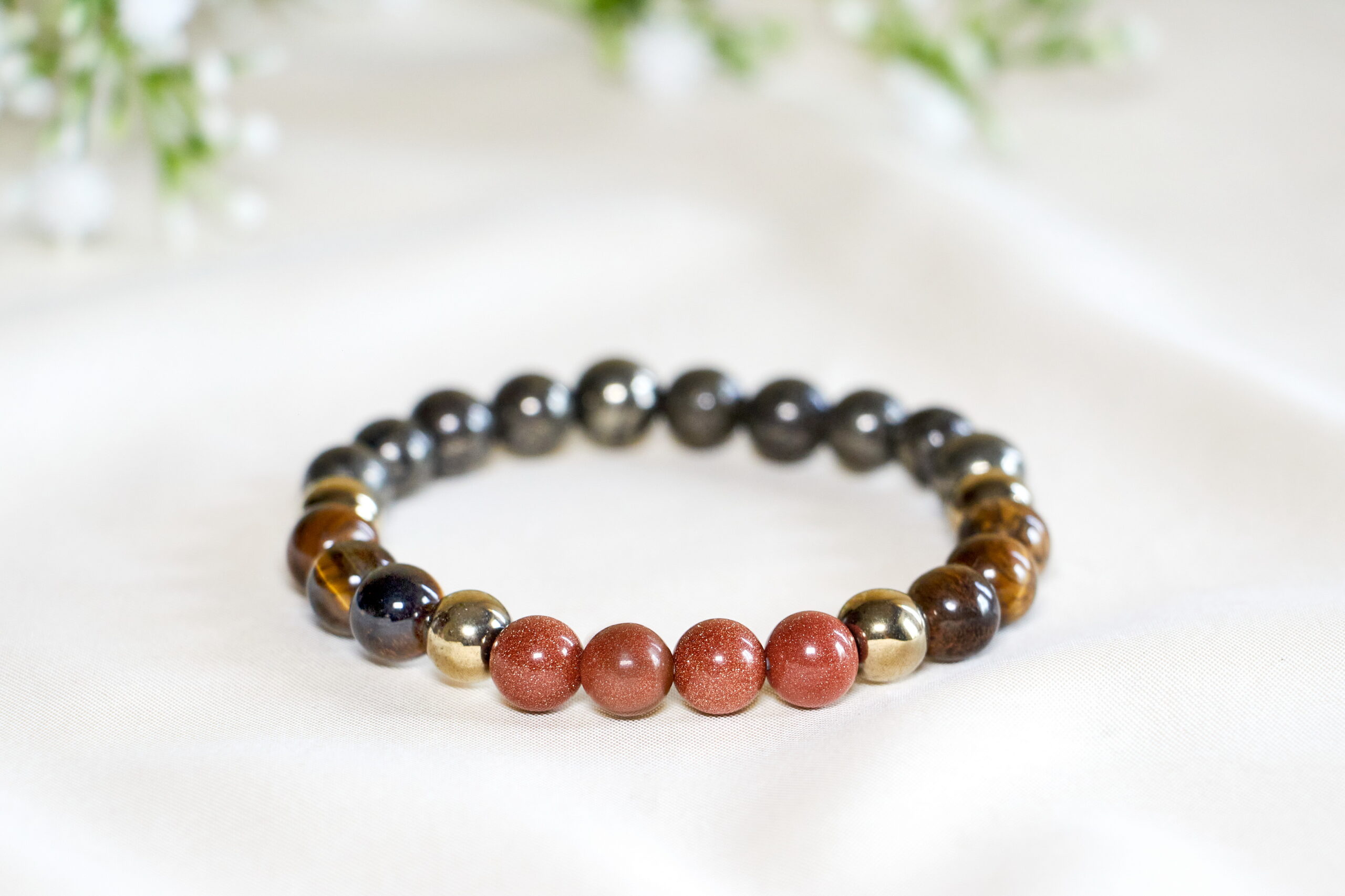Tiger eye Sunstone Golden Hematite & pyrite Bracelet