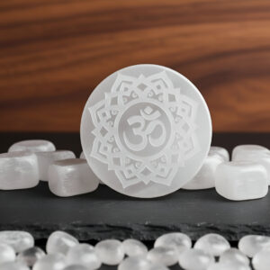 Selenite Charging Plate with Symbol of Om